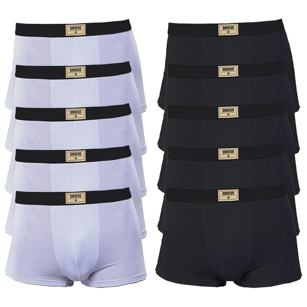 Kit 10 Cuecas Boxer Di Nuevo Algodão Premium 5 Brancas e 5 Pretas