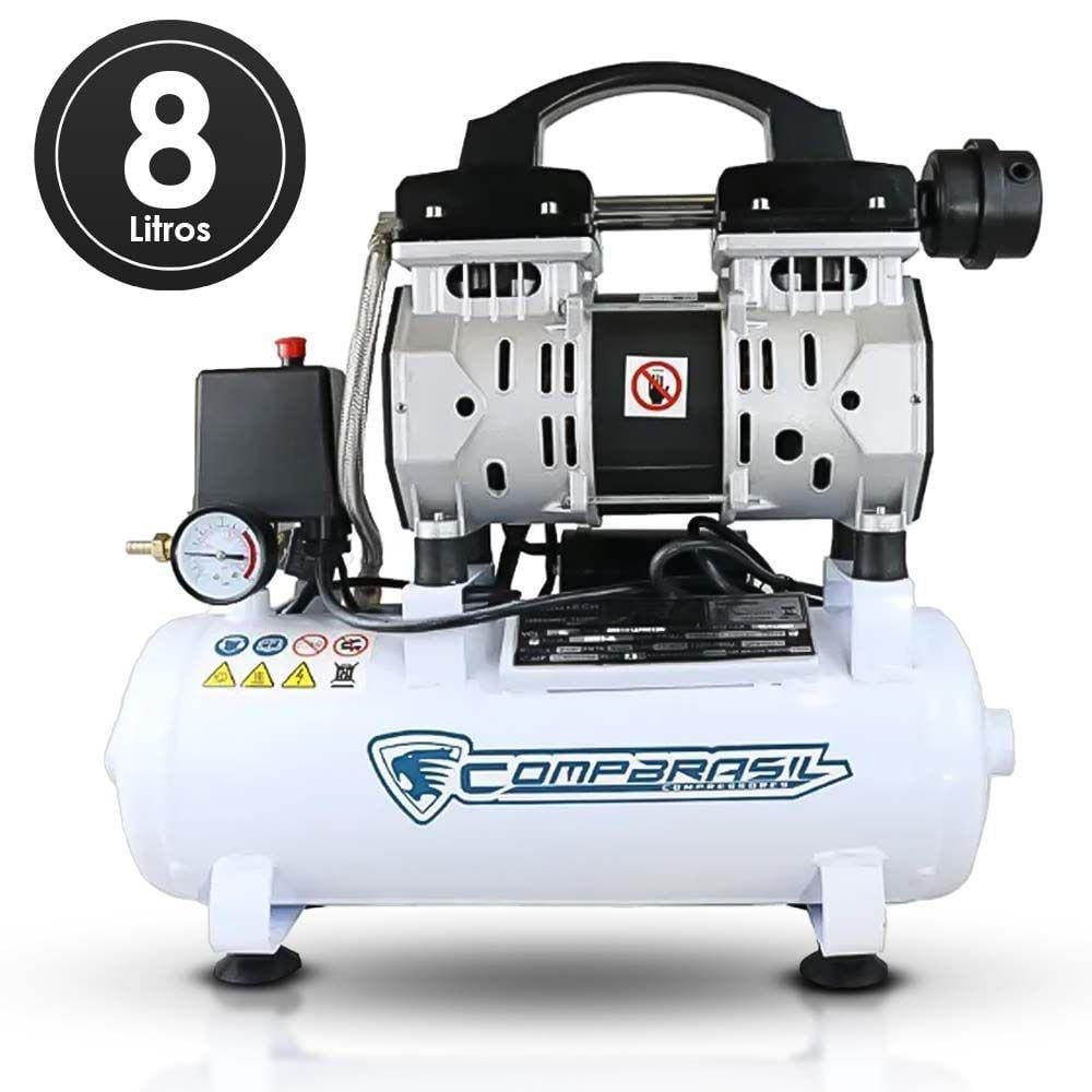 Compressor De Ar Odontológico 8l 120 Psi Silencioso Sem Óleo