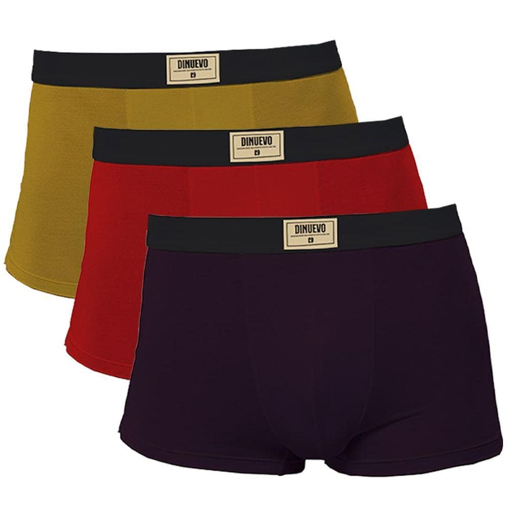 Kit 3 Cuecas Boxer Di Nuevo Algodão Premium Amarelo, Bordô e Vermelha