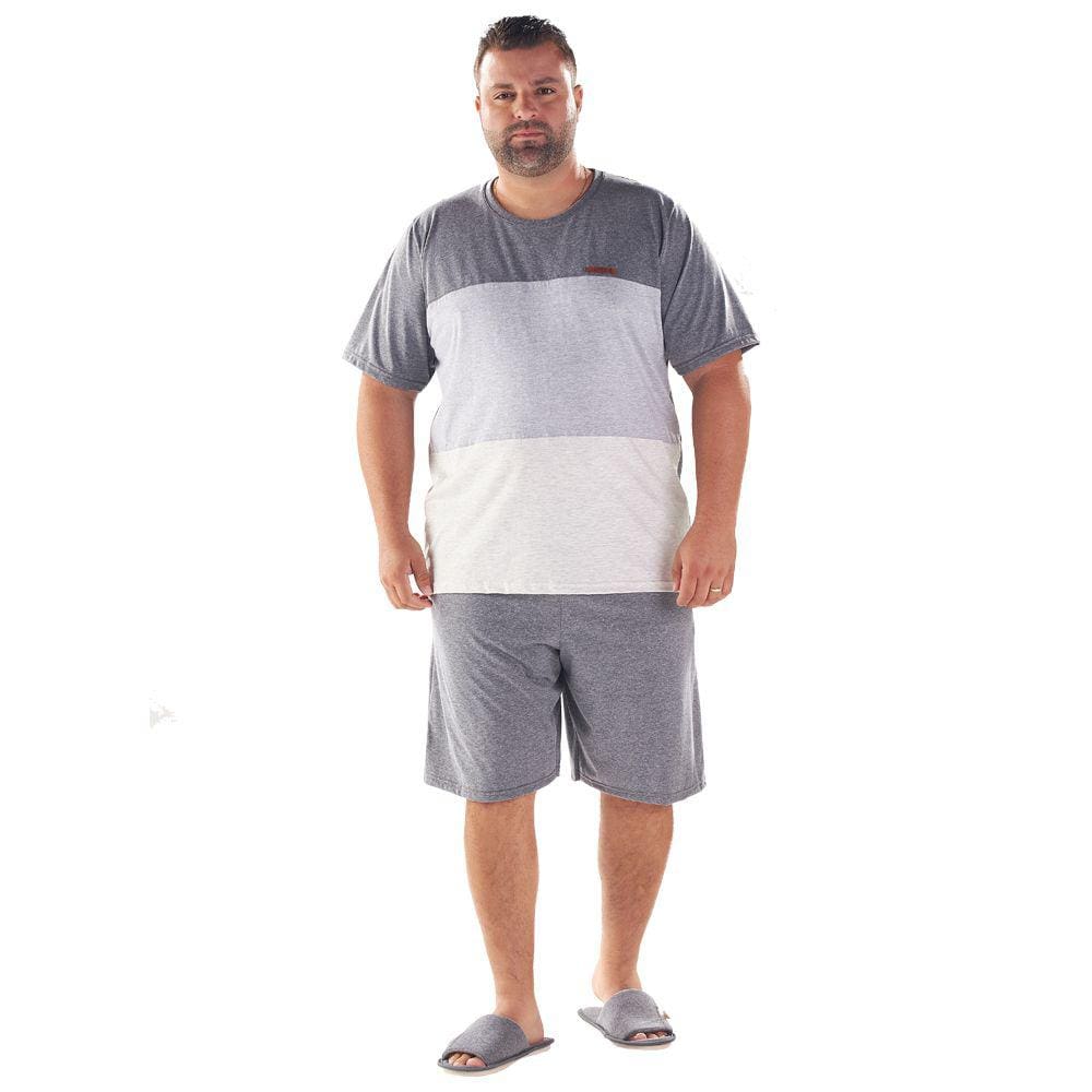 Pijama Masculino Curto Pluz Size Pzama Cinza 090182