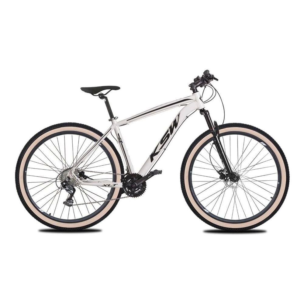 Bicicleta Aro 29 Ksw Xlt 27v Freio Hidráulico K7 Garfo com Trava Pneu com Faixa Bege - Branco