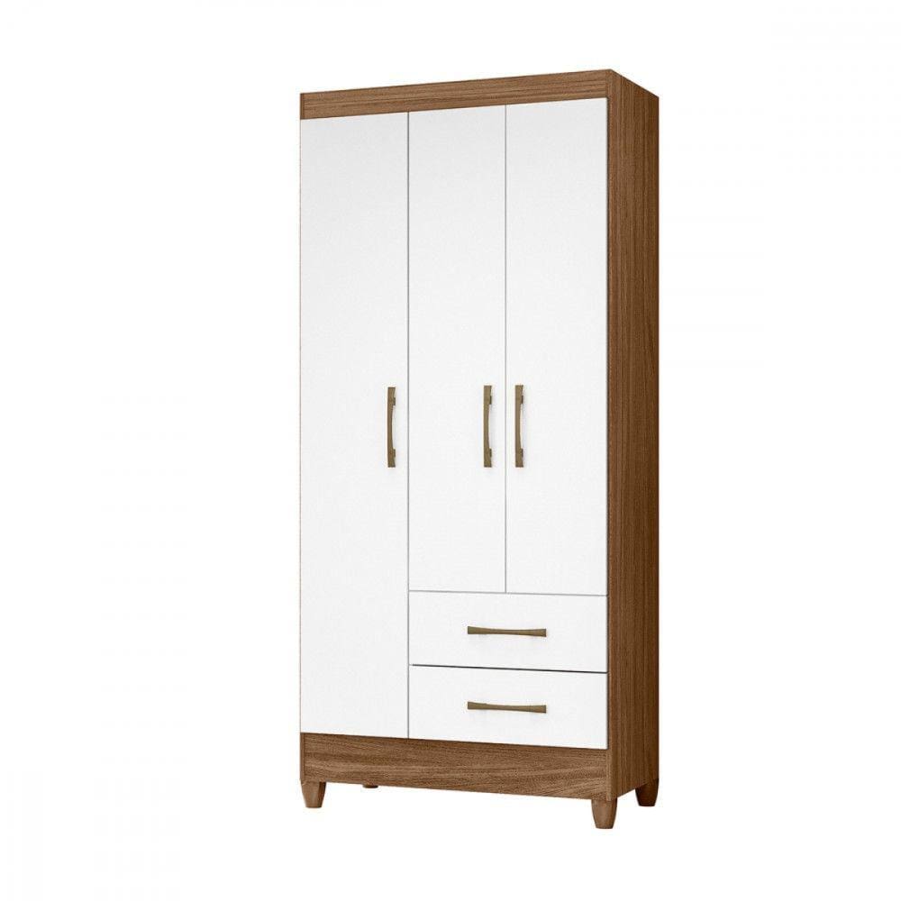 Guarda Roupa Solteiro Lima 3 Portas 2 Gavetas Naturale Branco Moval