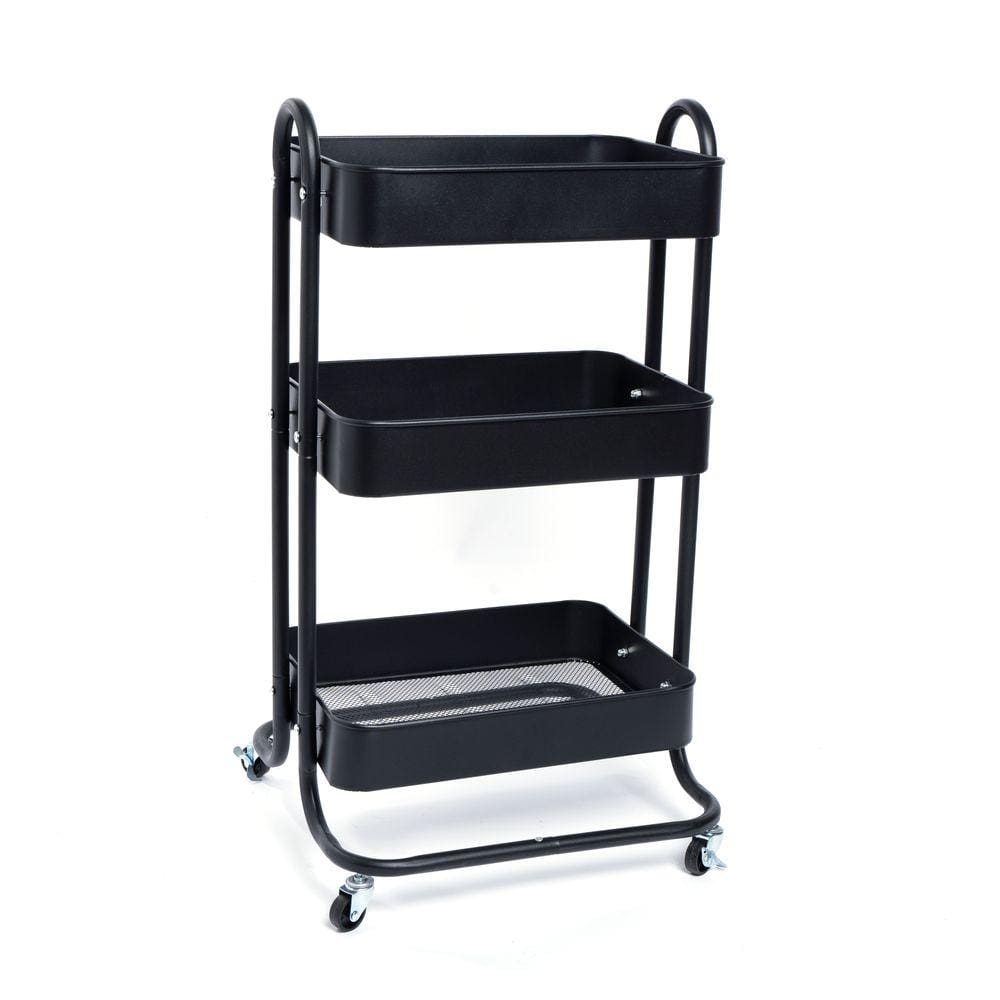 Carrinho Organizador Multiuso 3 Prateleiras Preto Berlim 80,5 Cm Jolitex