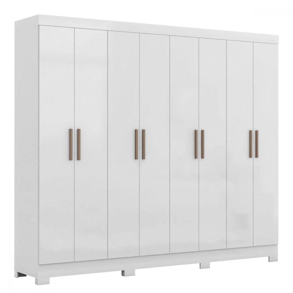 Guarda Roupa Casal Paris com Pés 8 Portas MDP Branco Brilho Maxel