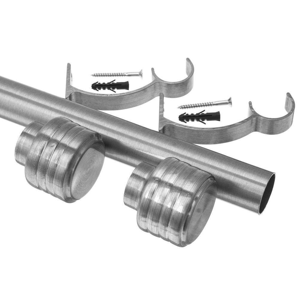 Kit Varão de Cortina Madrid 19mm 3 Metros Glacial Repuxada Couselo Aço Escovado