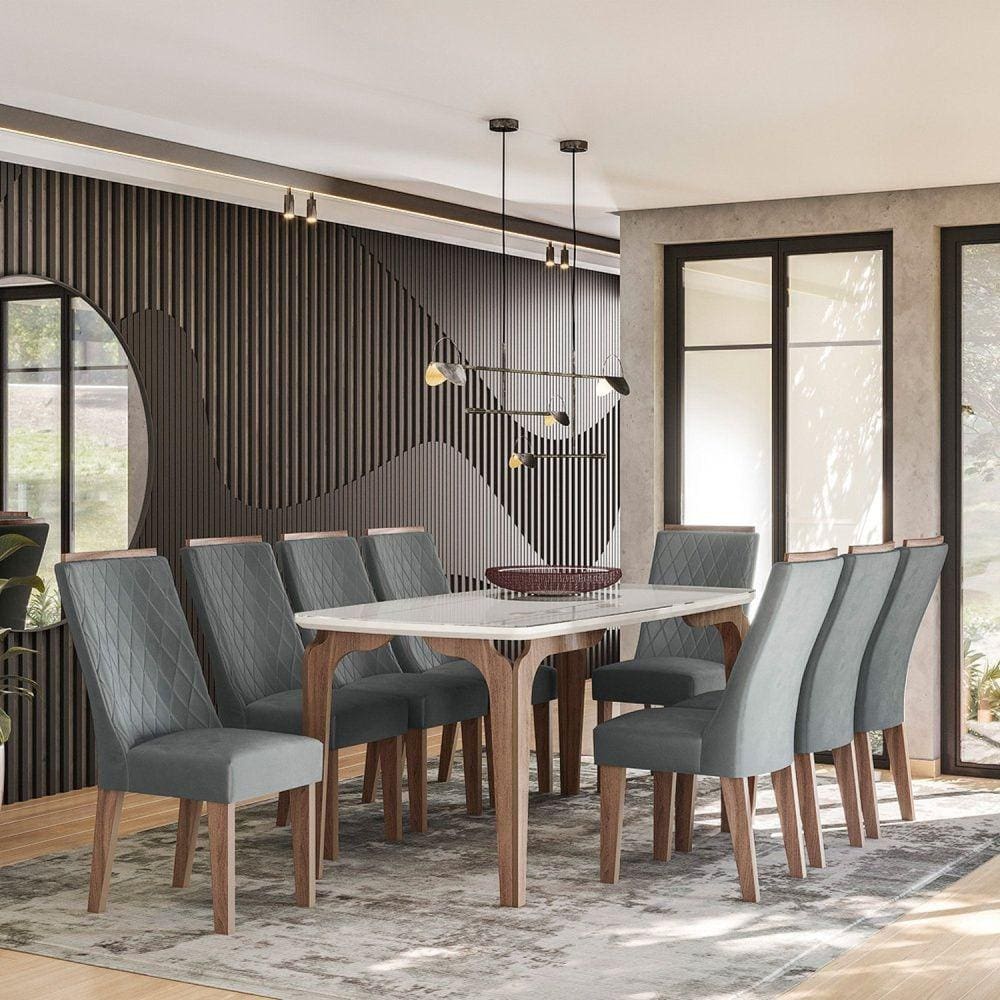 Conjunto Mesa de Jantar com 8 Cadeiras Rubi Gold Amendoa/03A