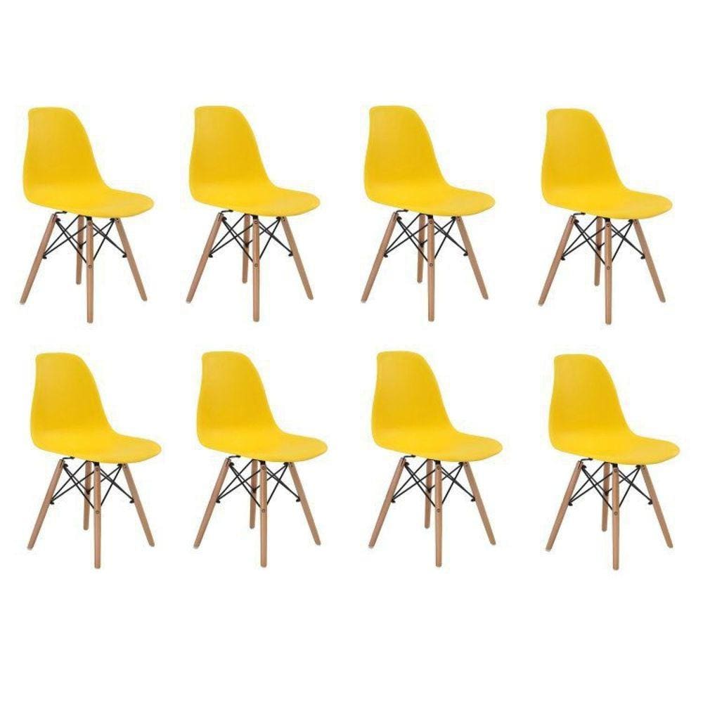 Conjunto 8 Cadeiras Eiffel PP Base Madeira Amarelo