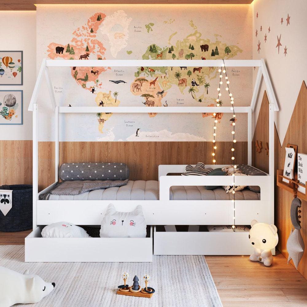 Cama Infantil Montessoriana com Gavetões Inferiores Branco