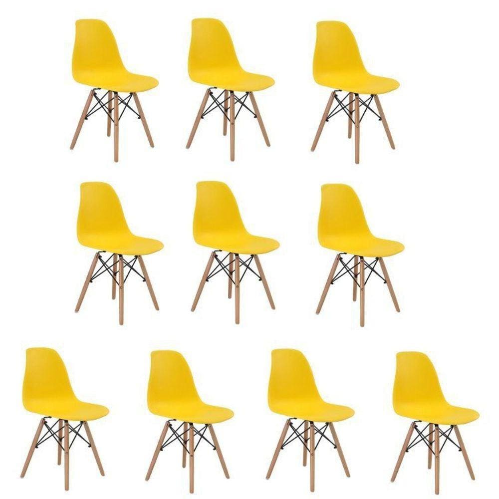 Conjunto 10 Cadeiras Eiffel PP Base Madeira Amarelo