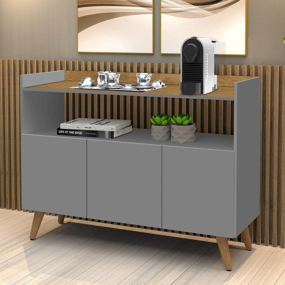 Buffet 3 Portas Master Cinza/Marrom