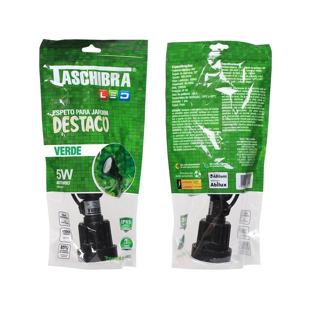 Espeto P/ Jardim Taschibra Destaco Led Integrado 5w Preto Bivolt Verde