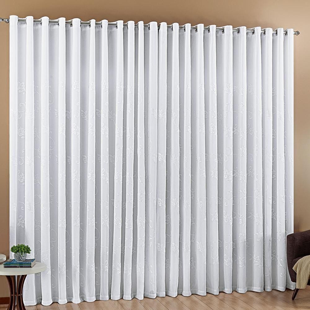 Cortina Luz Voil Bordado 4,00X2,80 Sala Quarto Branca
