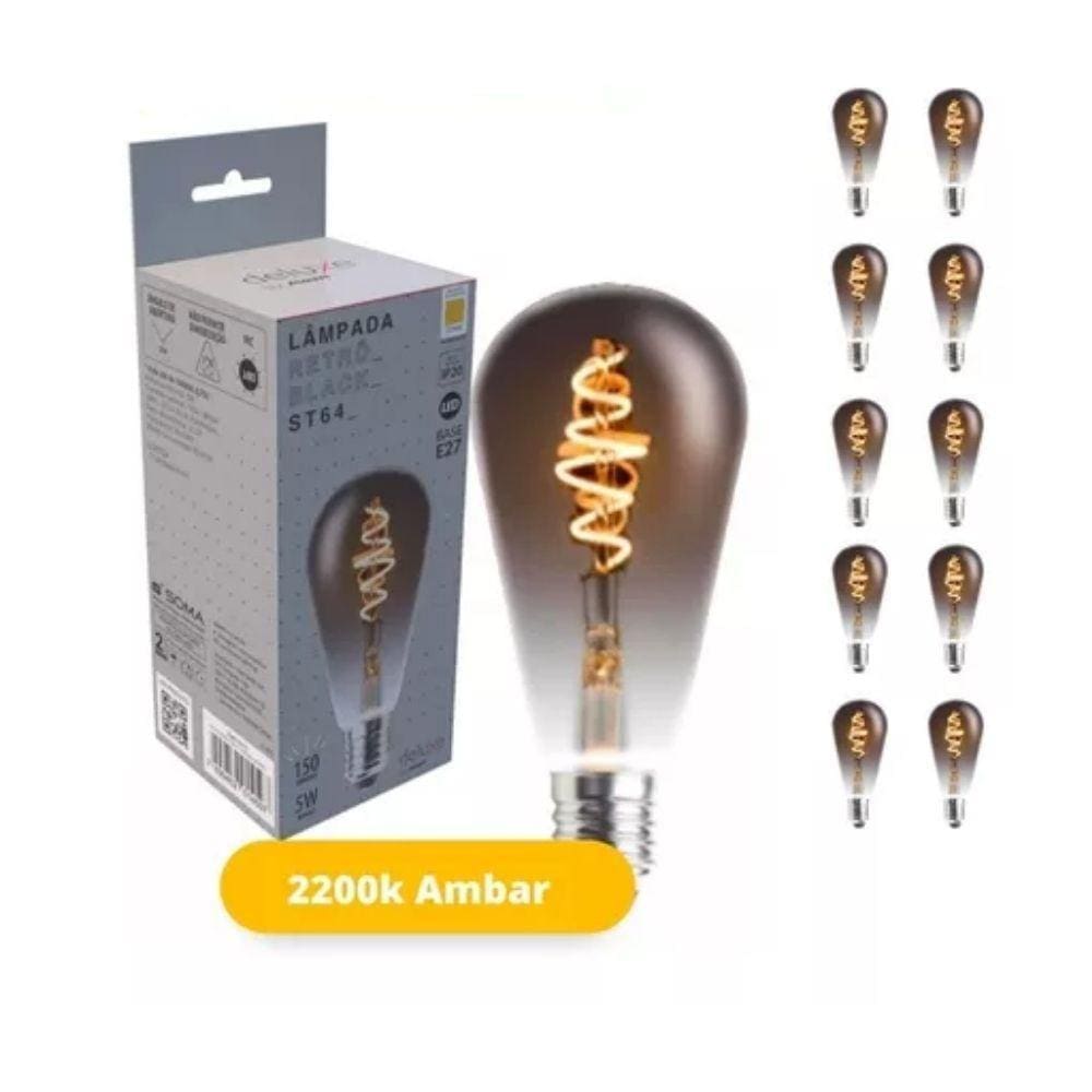 Lâmpada Led Avant Retro Black ST64 2200k E27 Bivolt 10 Unid.