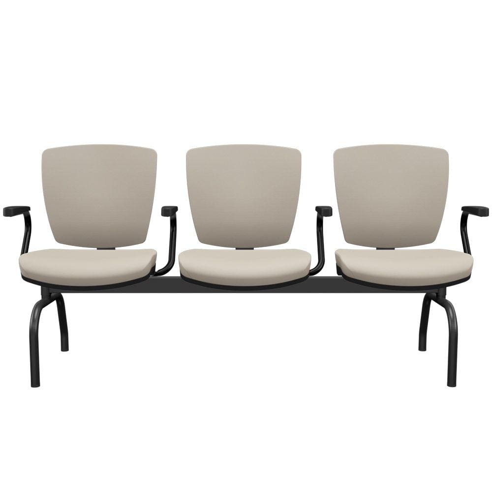 Cadeira Longarina 3 Lugares Aeroporto Recepção Preto Baixa Flexi P03 Vinil Bege -Lyam