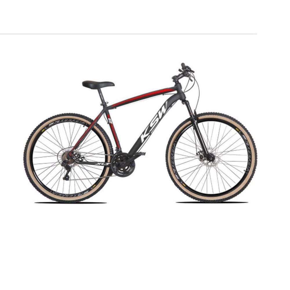 Bicicleta Aro 29 Ksw Xlt Alumínio 27v Freio a Disco Mecânico Garfo com Suspensão Pneu com Faixa Bege - Preto\Vermelho\Branco