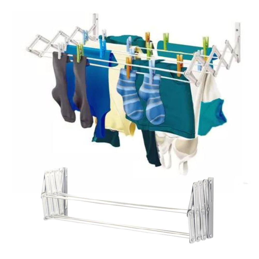 Varal de parede sanfonado 80cm aço reforçado lavanderia apartamento - Secalux