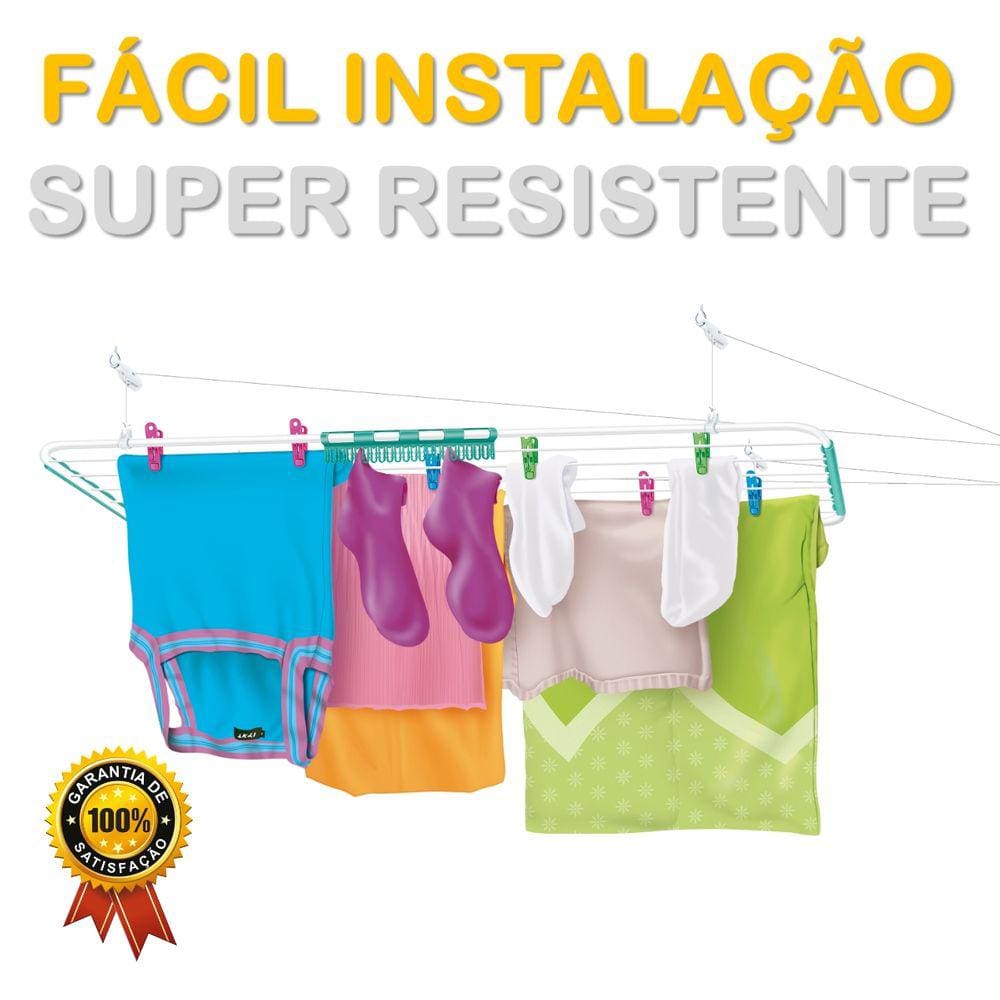 Varal de teto 1,0m para teto, apartamento lavanderia altura regulável aço reforçado - Secalux