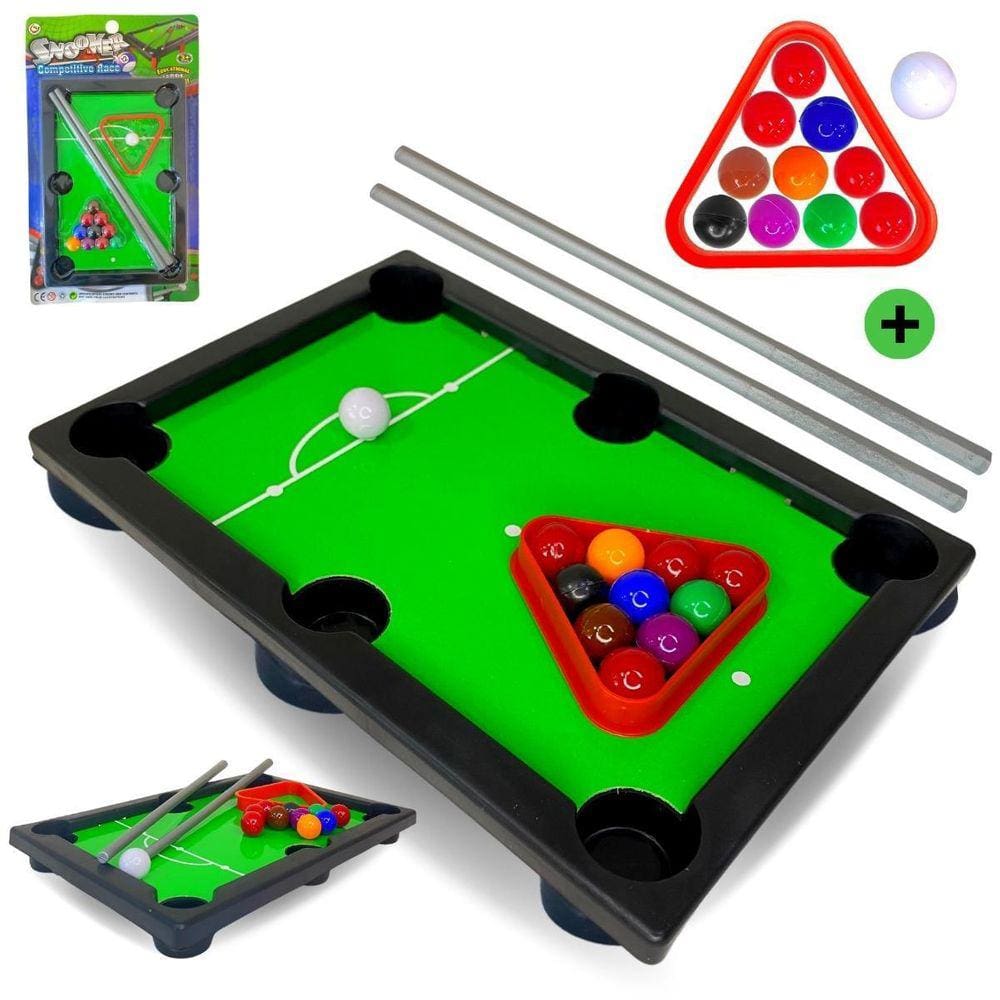 Mini Mesa de Sinuca Bilhar Snooker Infantil Com Pé 2 Tacos 16 Bolas  Triângulo Giz Brinqway