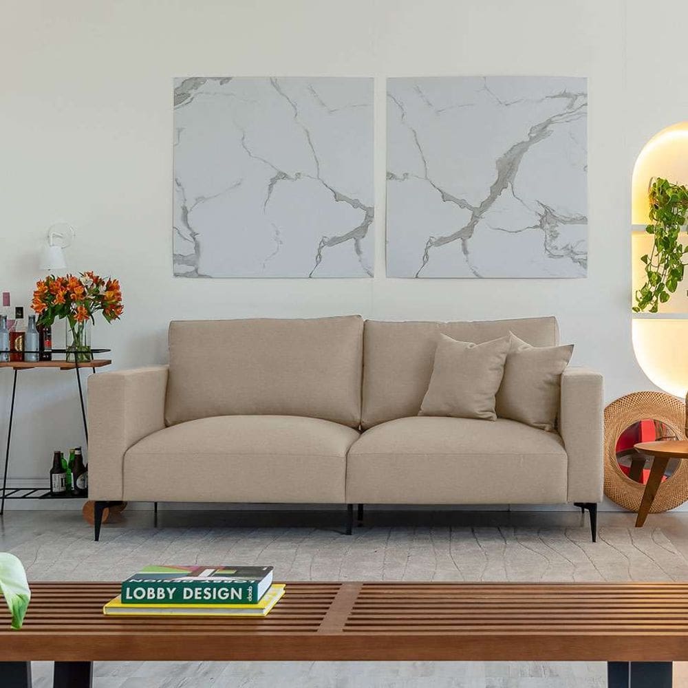 sofá na caixa ubbe linho bege 200 cm