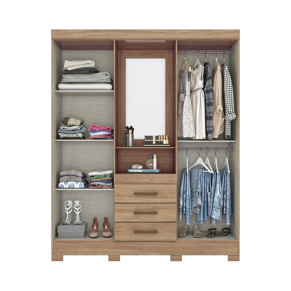Guarda Roupa Casal 4 Portas com Espelho 3 Gavetas | Extra