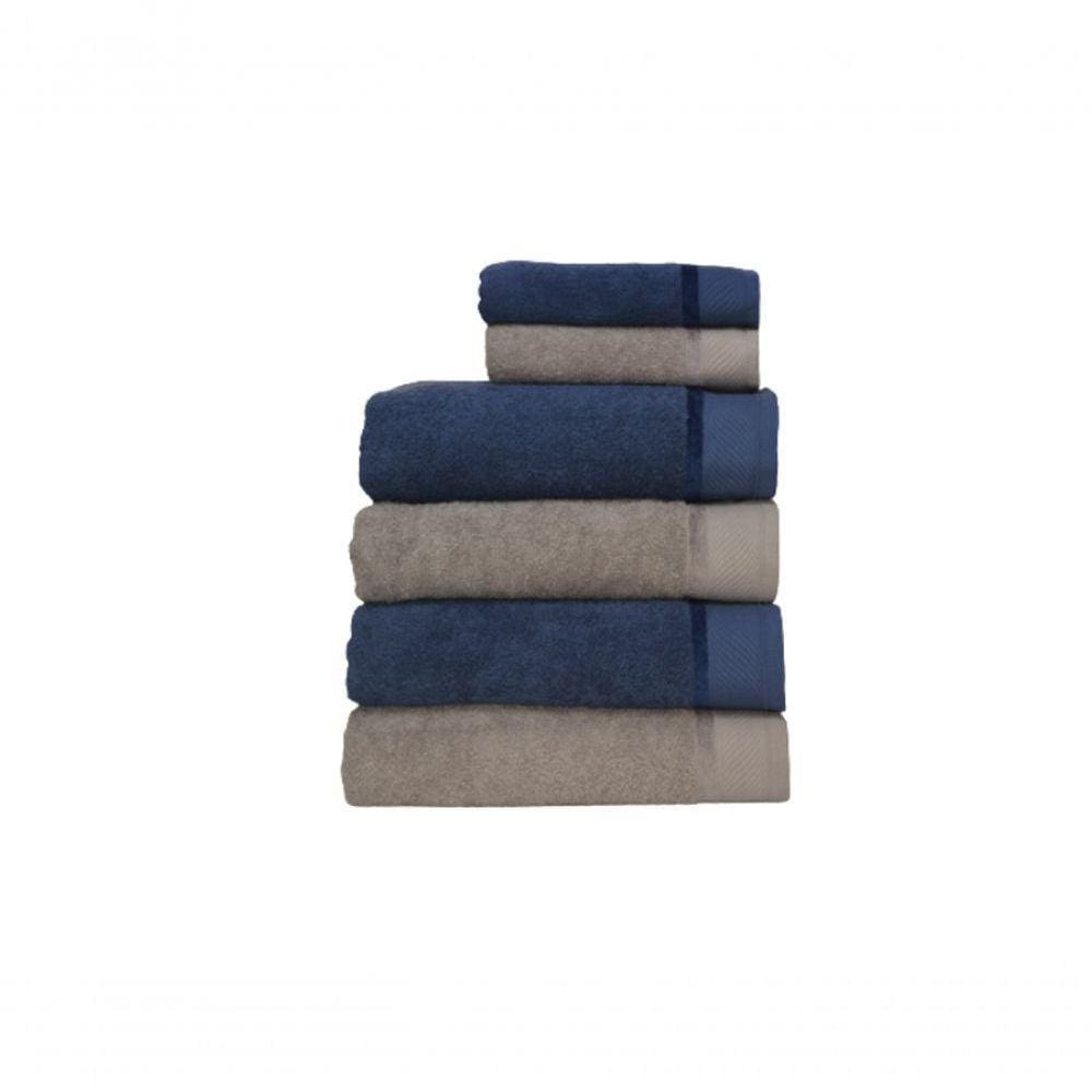 Jogo De Toalha Banhão 6 Peças Eleganz - 4 Banhão E 2 Rosto Azul Noite E Gris