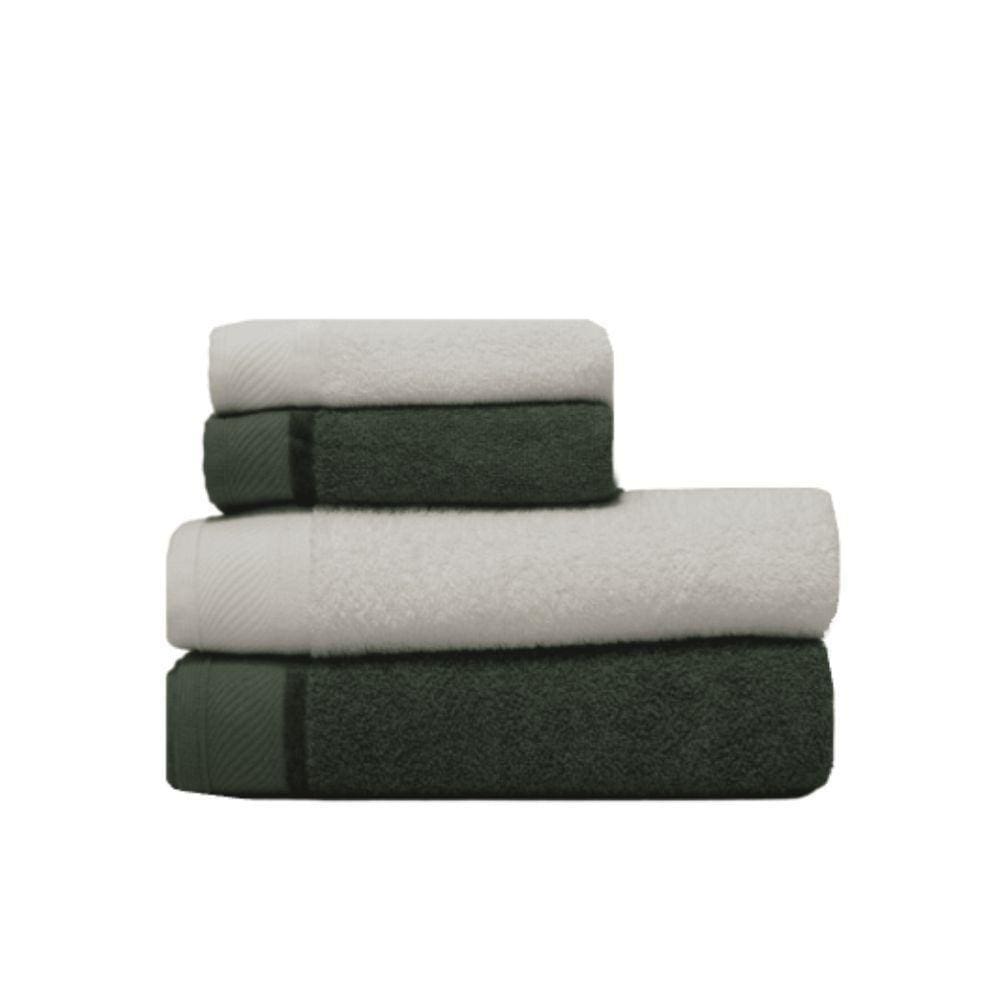 Jogo De Toalha Banhão 4 Peças Eleganz Branco E Verde