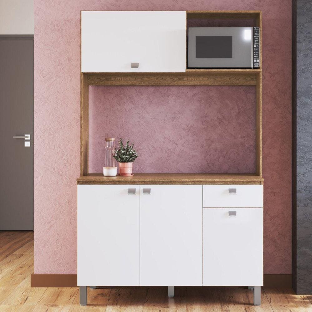 Cozinha Compacta com Tampo 4 Portas 1 Gaveta Helena Whisky/Branco