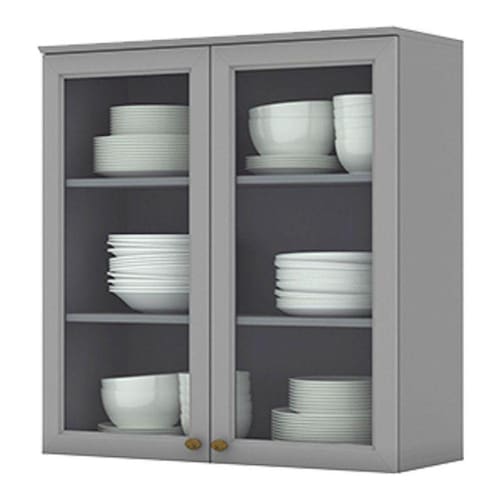 imagem-Armário Aéreo 2 Portas de Vidro 80 cm Americana Cinza - Henn