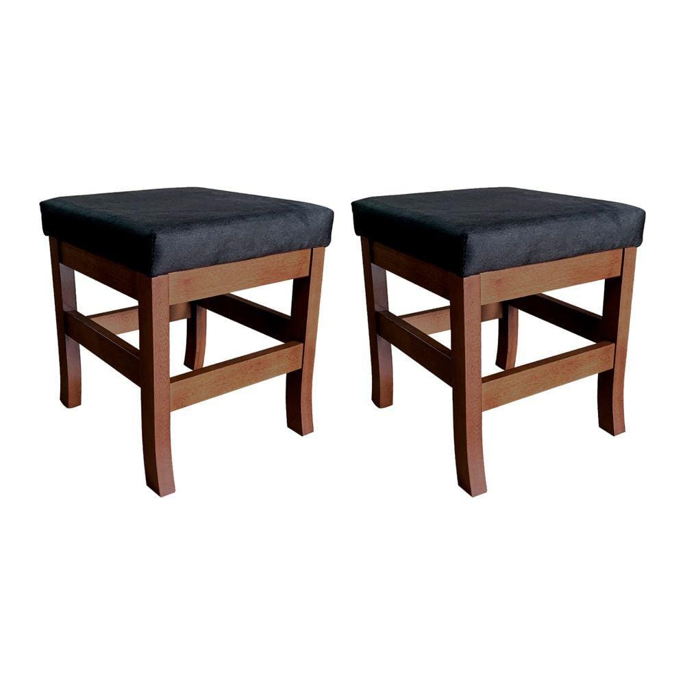 Kit 2 Bancos Banquetas Barcelona para Sala de Estar em Madeira Maciça Suede Preto CCS
