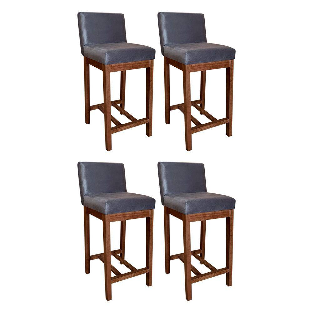 Kit 4 Banquetas Média Lisboa Estofadas com Encosto 90 Cm Suede Cinza CCS