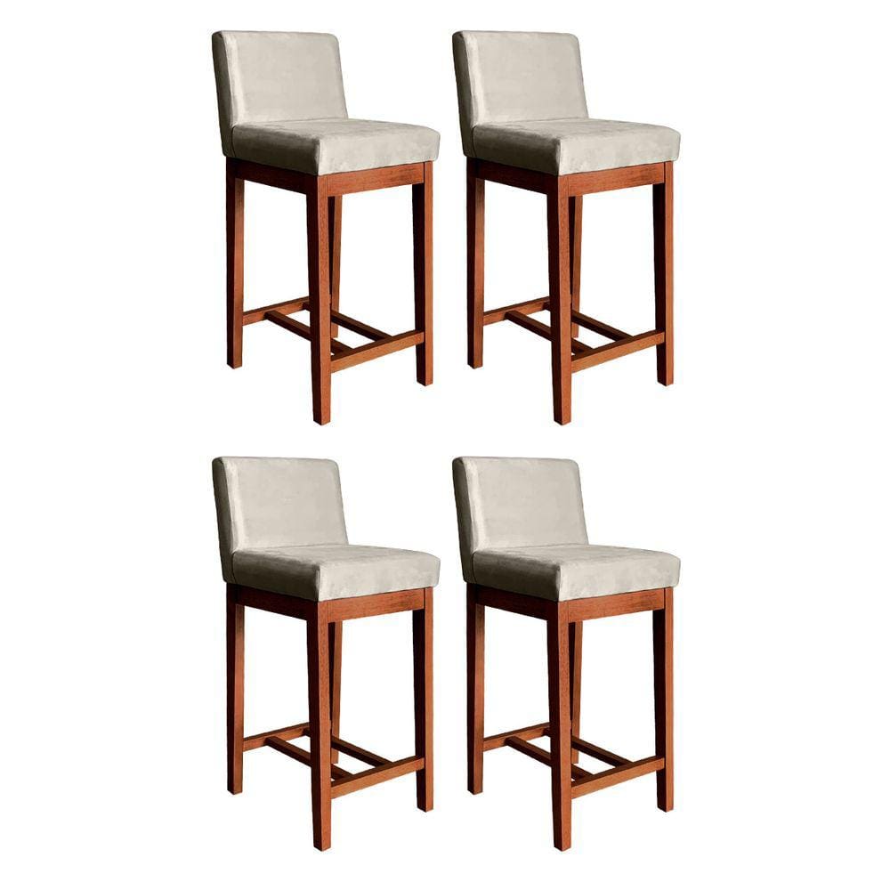 Kit 4 Banquetas Média com Encosto Lisboa 90 Cm Madeira Maciça Castanho Suede Bege CCS