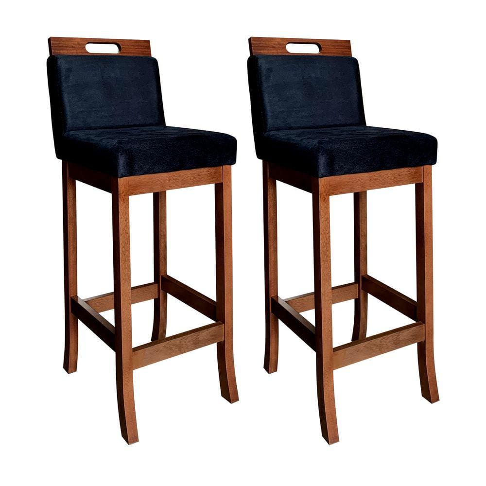 Kit 2 Banquetas Estofadas Milão Média 94 Cm Madeira Maciça Suede Preto CCS