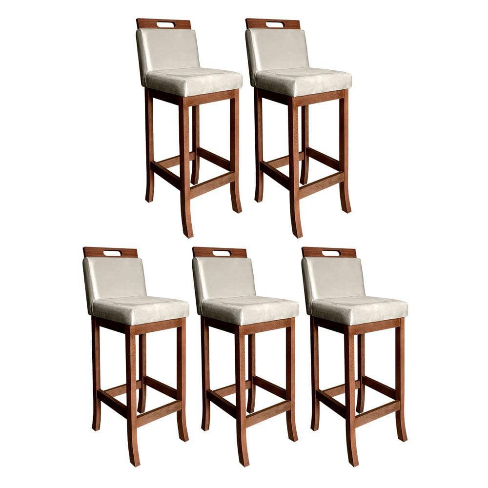 Kit 5 Banquetas Alta com Encosto Estofado Milão 104 Cm Madeira Maciça Suede Bege CCS