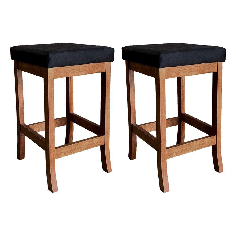 Kit 2 Banquetas Médias Barcelona para Bancada 64 Cm Madeira Maciça Suede Preto CCS