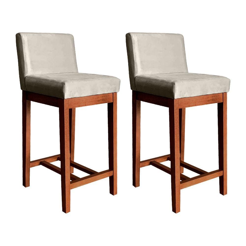 Kit 2 Banquetas Estofadas Média para Bancada 90 Cm Lisboa Suede Bege CCS