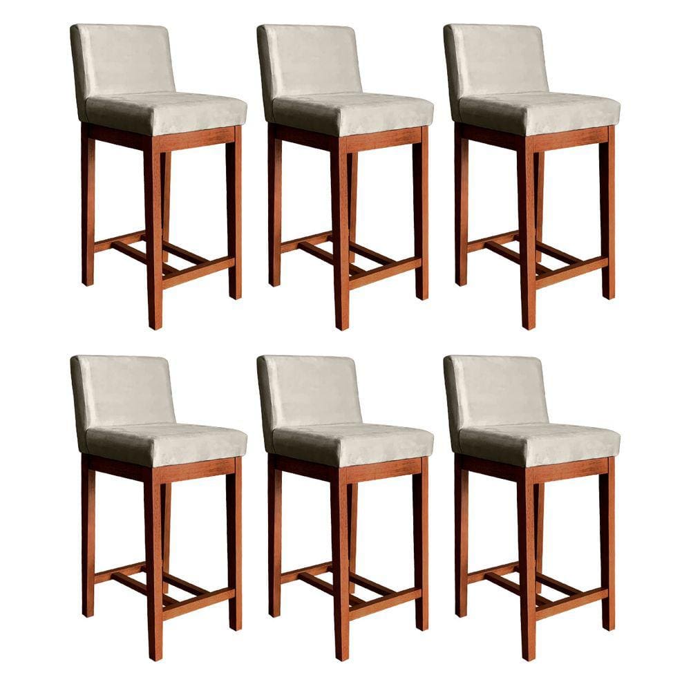Kit 6 Banquetas Média Lisboa Moderna 90 Cm Madeira Maciça Suede Bege CCS