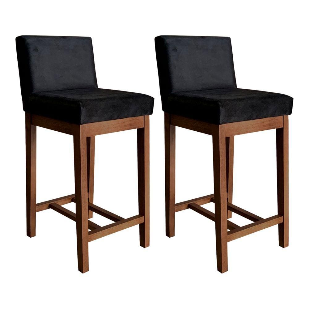 Kit 2 Banquetas Média Moderna para Bancada Lisboa 90 Cm Suede Preto CCS