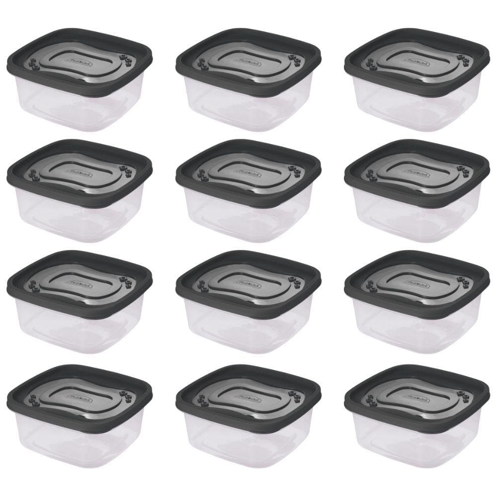 Pote de plástico Clic quadrado 580ml com 12 unidades Plasutil ref.13901