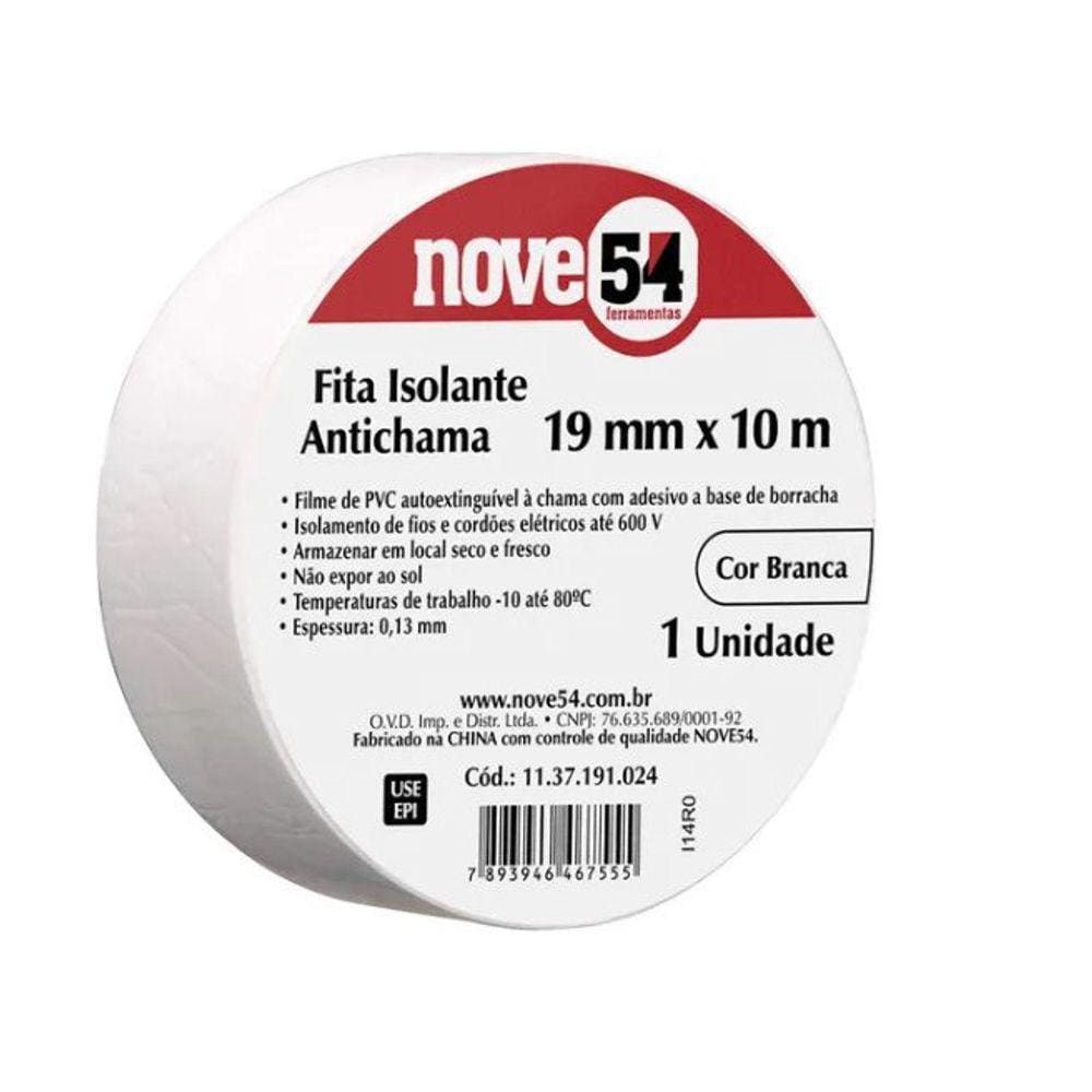 Fita Isolante Antichama 19mm x 10mt Branca Nove54