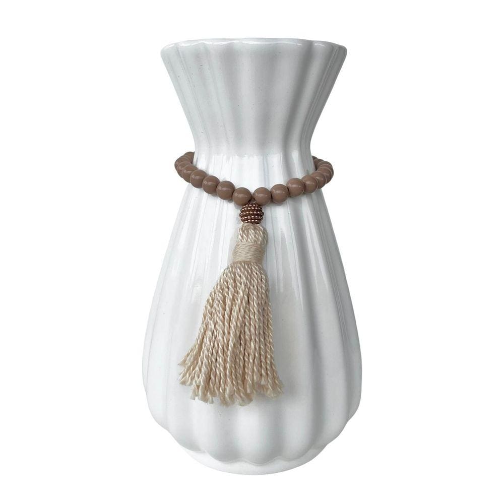 Vaso centro de mesa branco com colar japamala pequeno decor