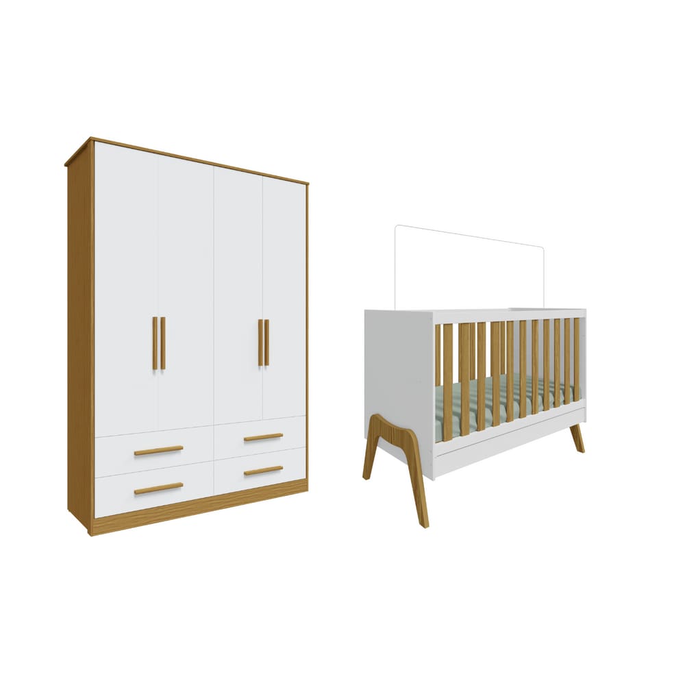 Berço Guti 5x1 e Guarda Roupa Charlo Moveis Peroba MDF
