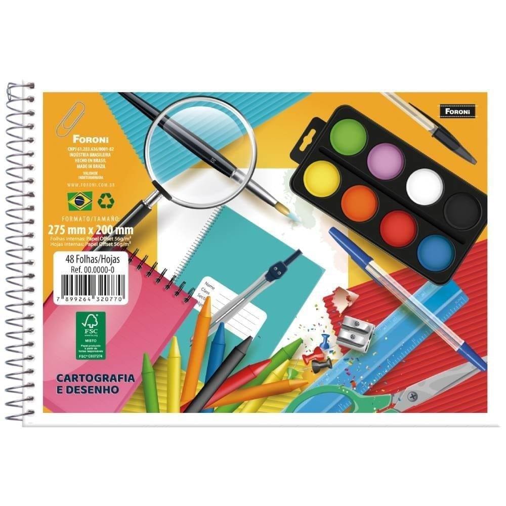 Caderno de Cartografia Desenho Foroni Espiral Capa Flexível 48 Folhas - Embalagem com 10 Unidades