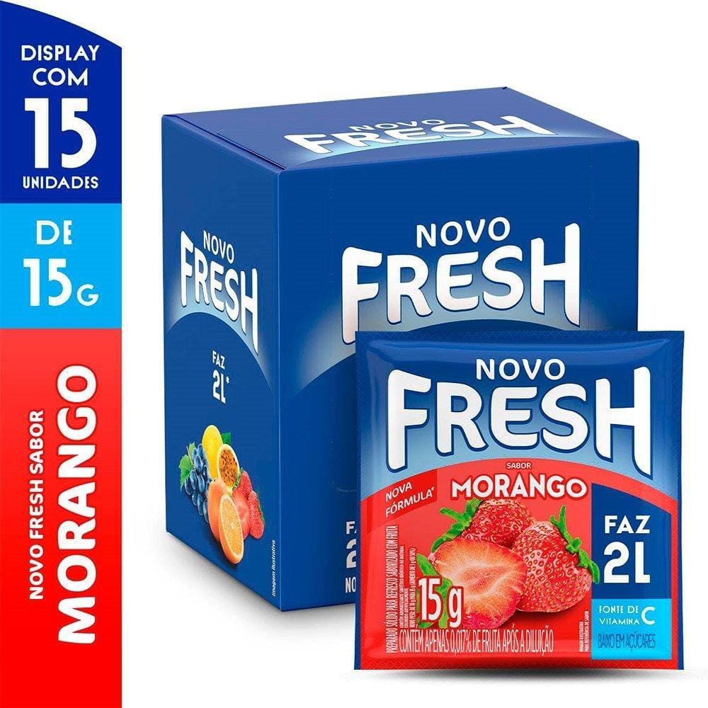 Refresco em Pó Fresh Morango 15g Display com 15 Unidades