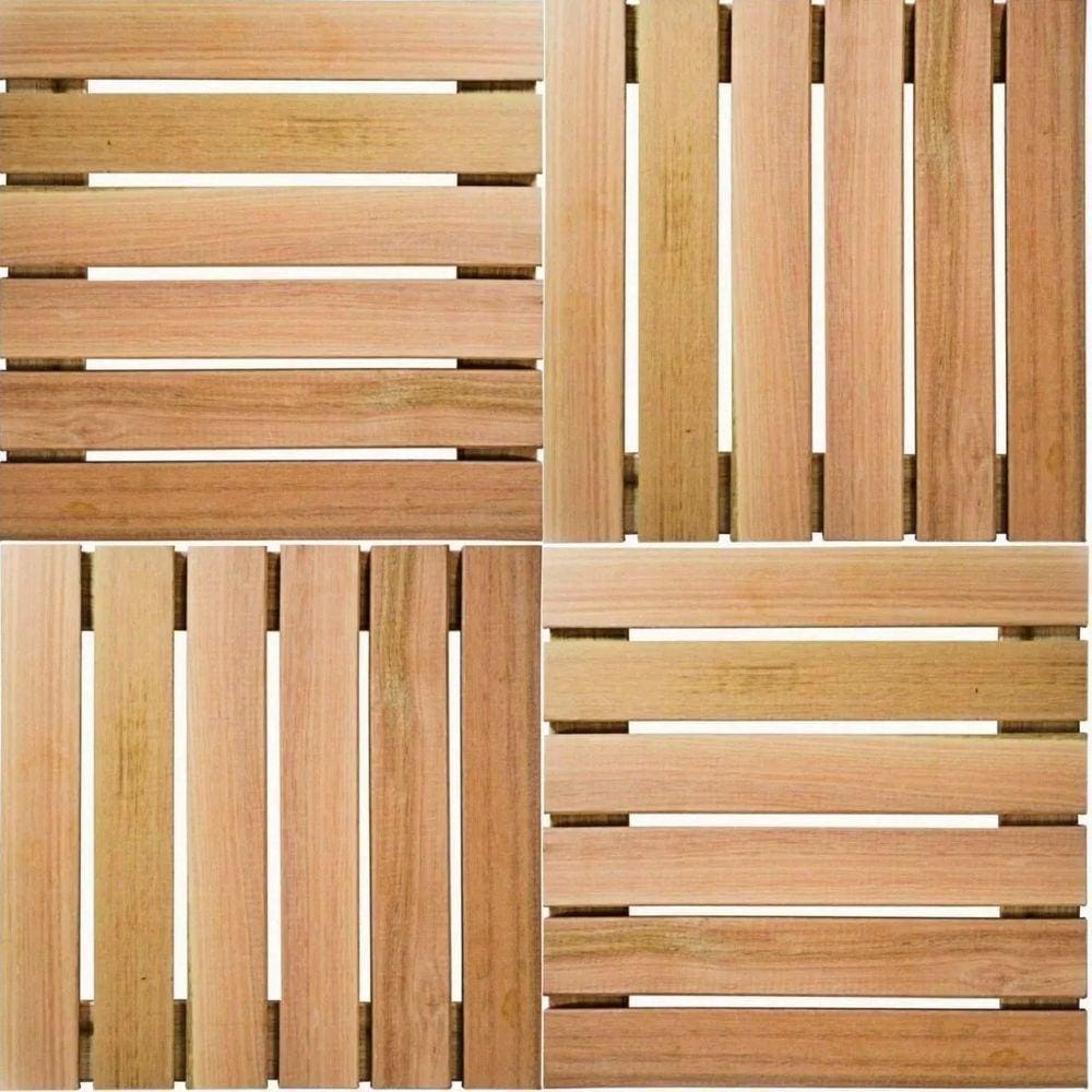 Deck Madeira Pinus 50X50Cm Ripado Para Garagem