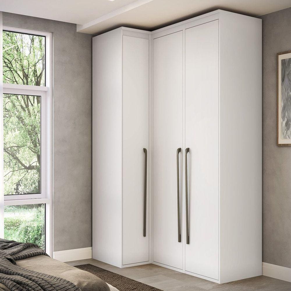 Guarda Roupa Modulado Canto Reto 3 Portas MDF Lótus Branco