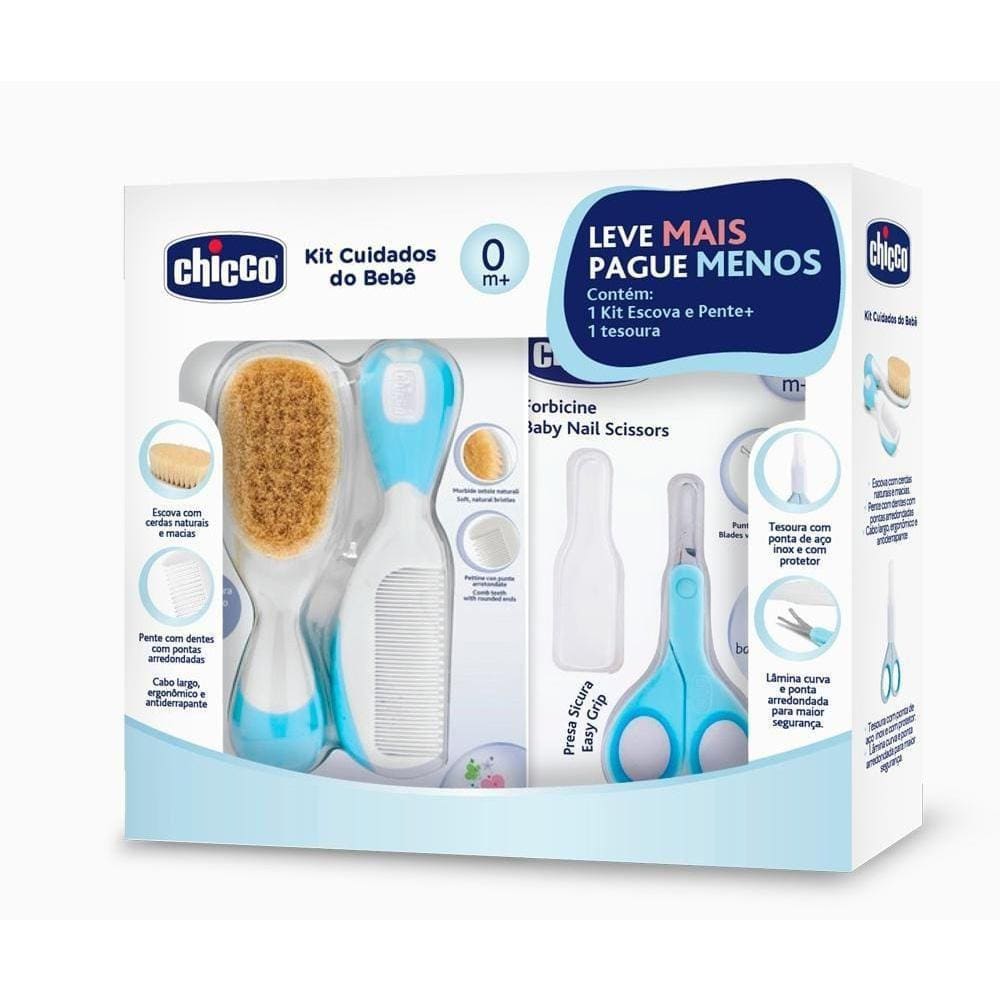 Escova E Pente + Tesourinha Azul Chicco