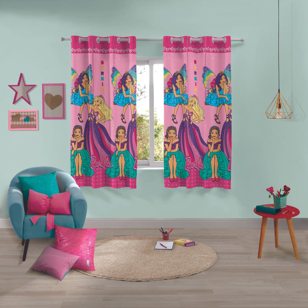 Cortina com ilhos Microfibra Infantil Estampada Barbie Reino