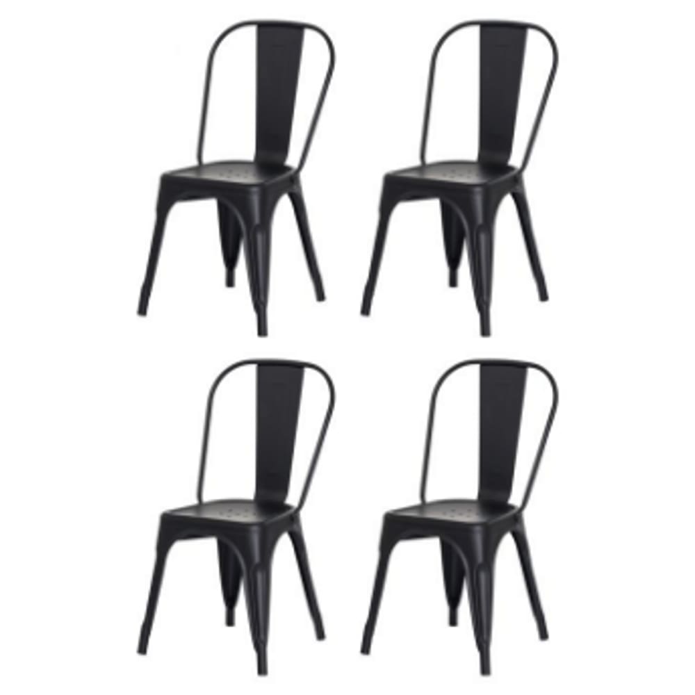 Kit com 4 Cadeira Tolix Iron Design Preto Fosco Aço Industrial Sala Cozinha Jantar Bar