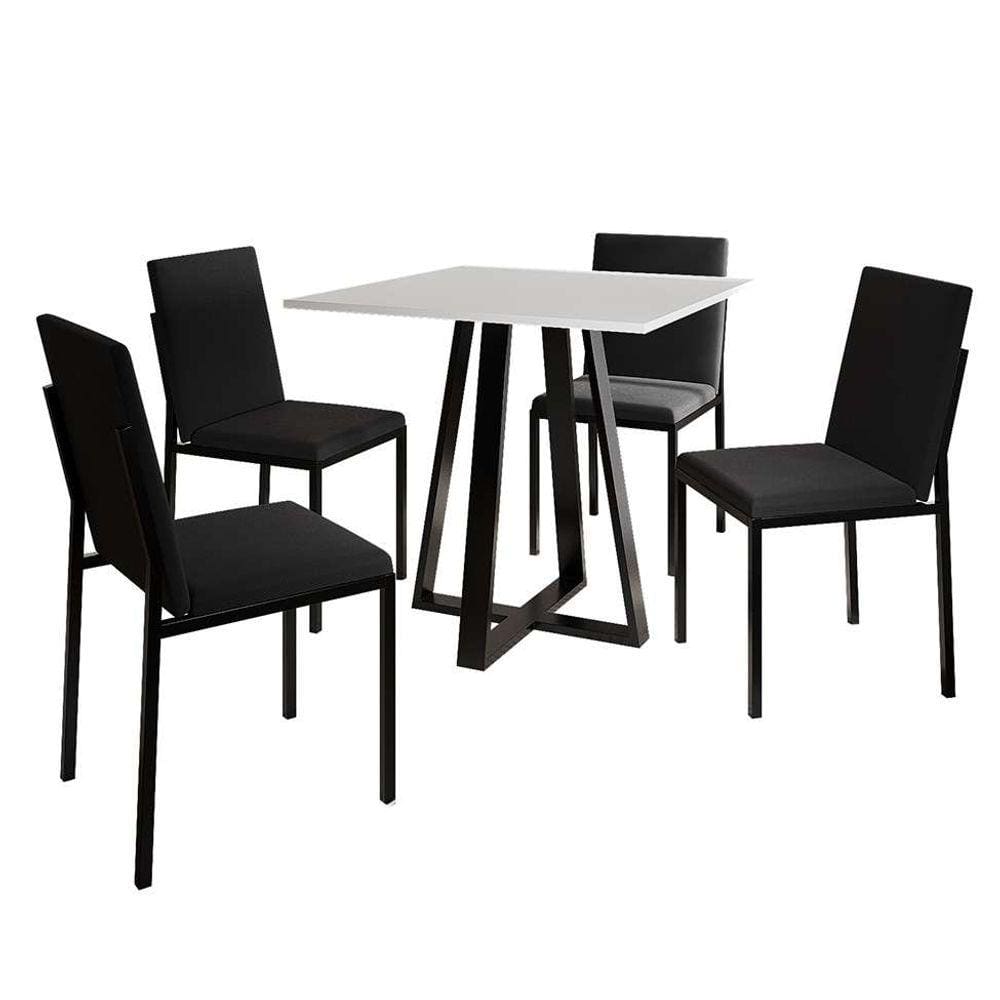 conjunto de mesa de jantar com tampo branco e 4 cadeiras mônaco veludo preto