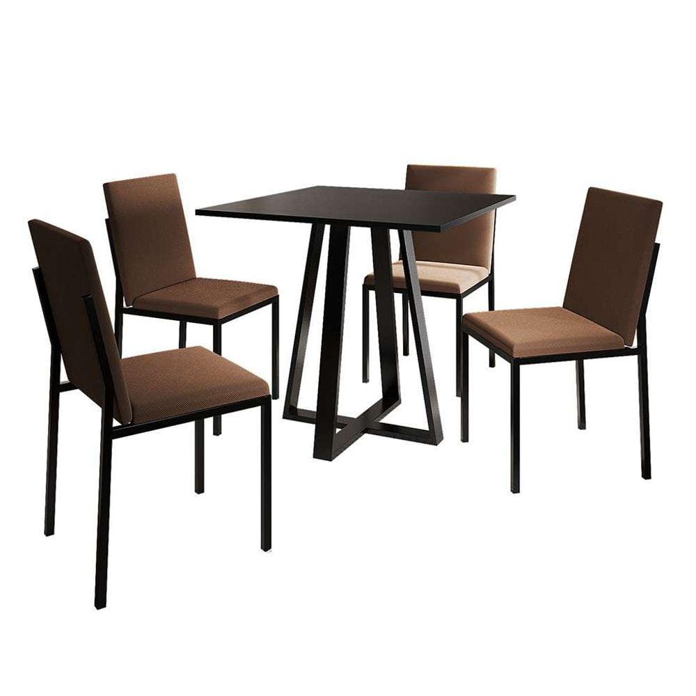 conjunto de mesa de jantar com 4 cadeiras mônaco veludo marrom e preto